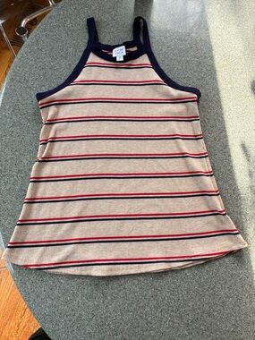 Cotton On Ribbed Stripe Tank Top - Beige/Navy/Red